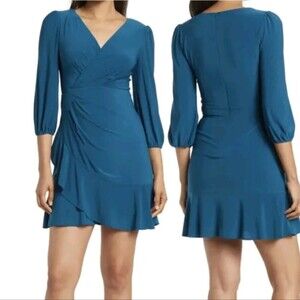 Eliza j Faux Wrap Ruffle Drapey Mini Dress NWT